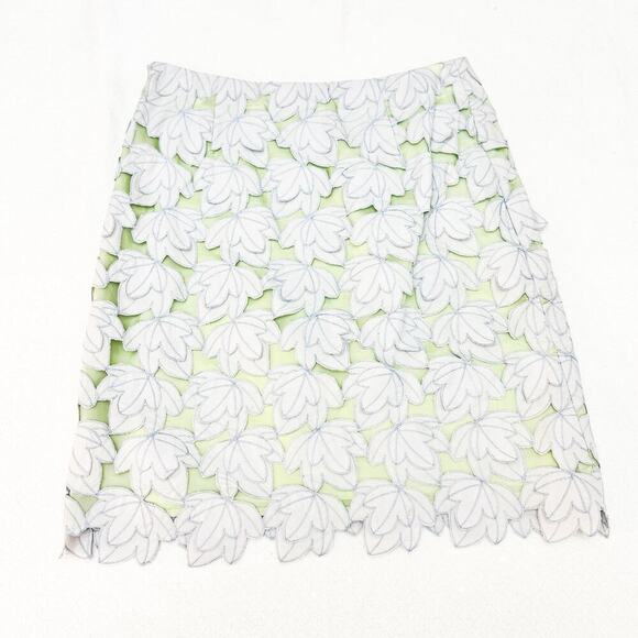 Milly Lotus Green Blue Leaf Laser Flower Patterned Overlay Pencil Skirt Size 2 - Picture 4 of 6